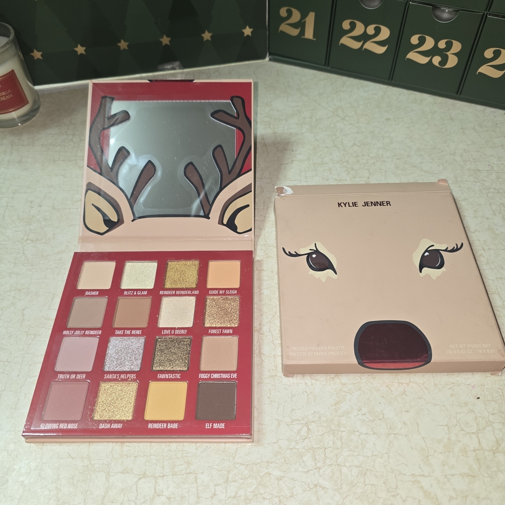 Kylie Jenner Reindeer Eyeshadow Palette - Festive Red, Gold, and Cream Shades